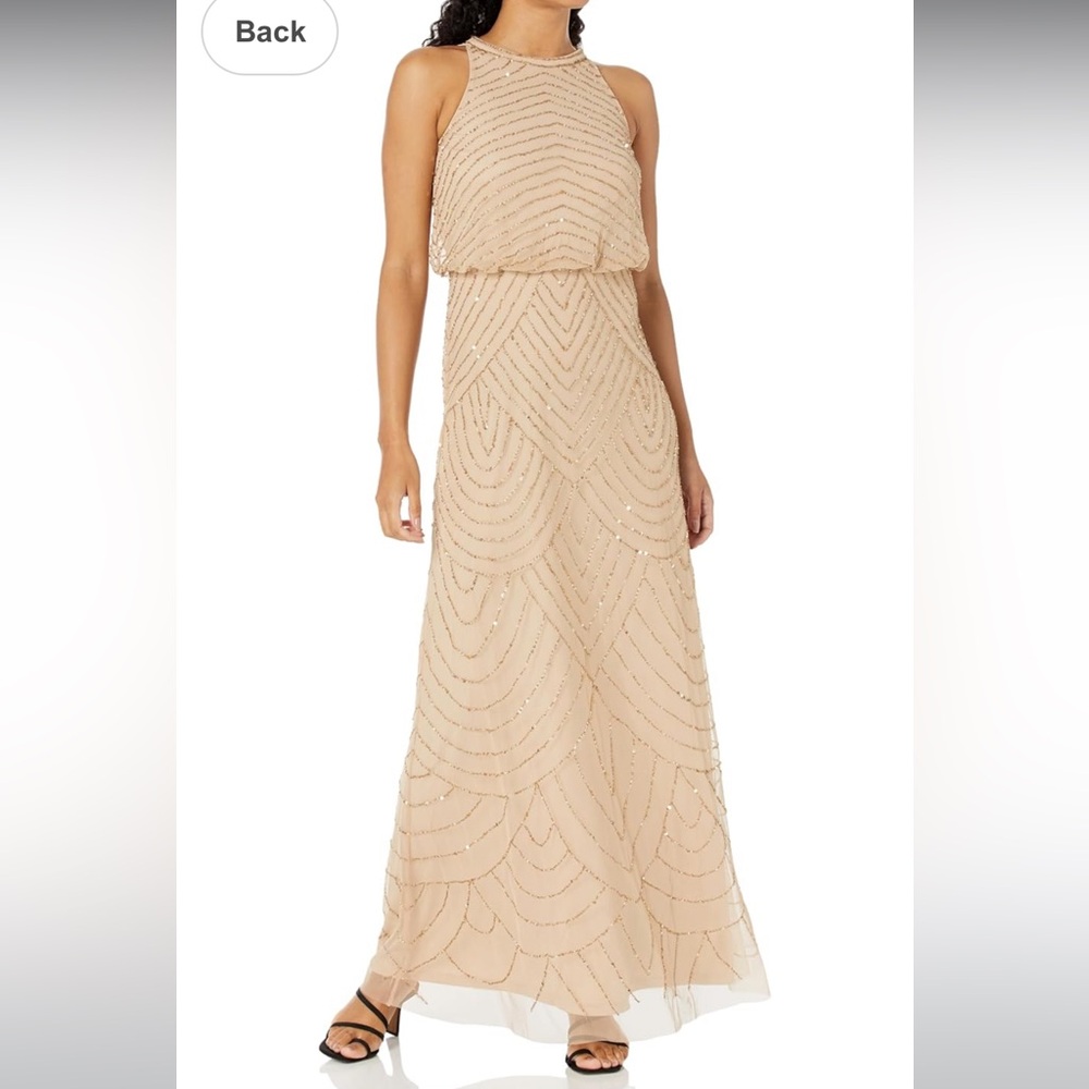 Adrianna Papell Art Deco Beaded Blouson Dress with Halter Neckline